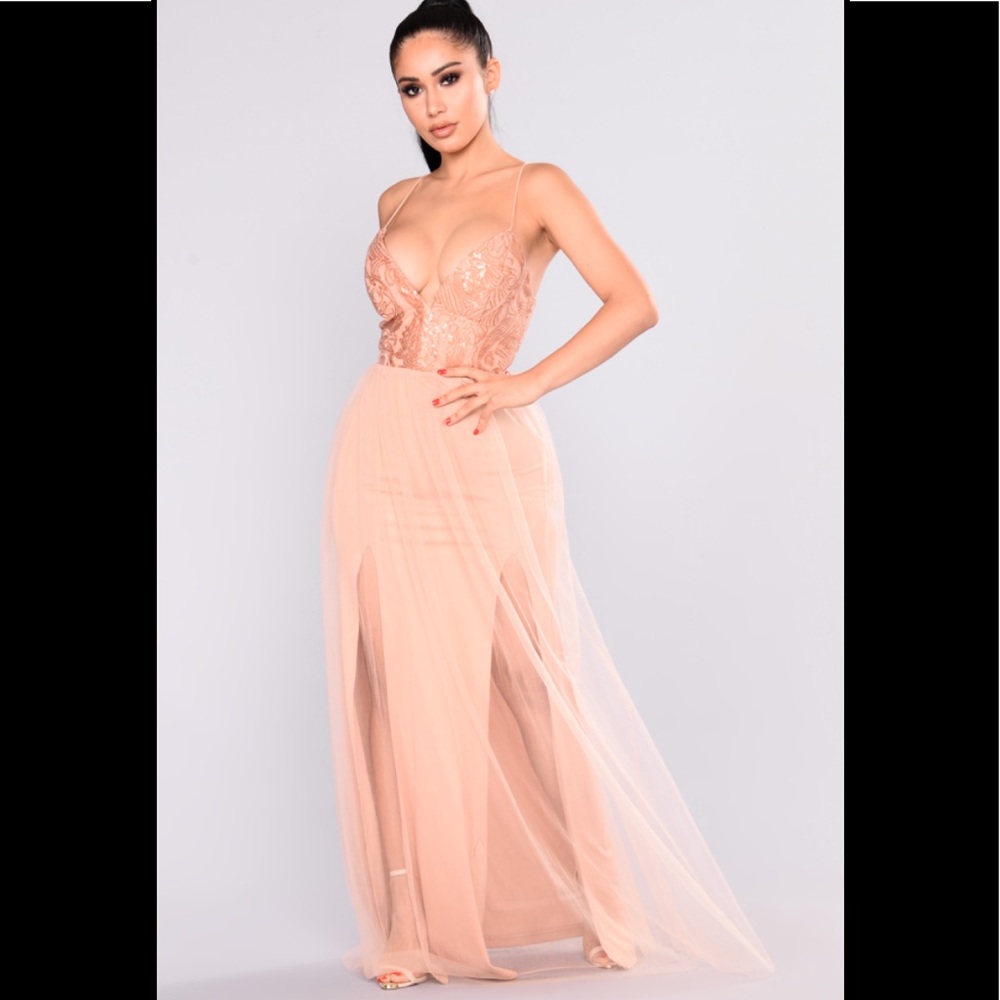 Fashion Nova Ayanna Sequin Dress Champagne